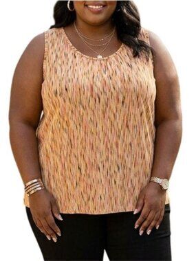 JMS Easy Dressing Plus Size 2X Top Sunset Print Flowy Lightweight Sleeveless